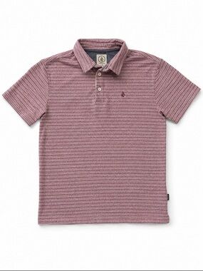 Volcom Boys Stripe Polo Shirt Size Large Heathered Burgundy